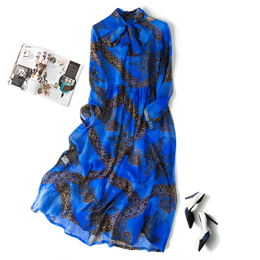 

silk georgette royal blue bow stretch womens casual dresses