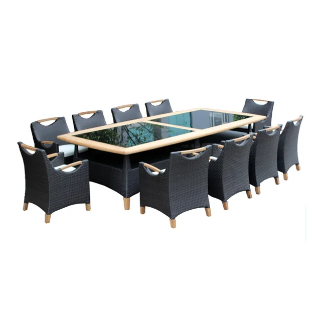 Teak wood furniture 10 seater large wooden dining table set