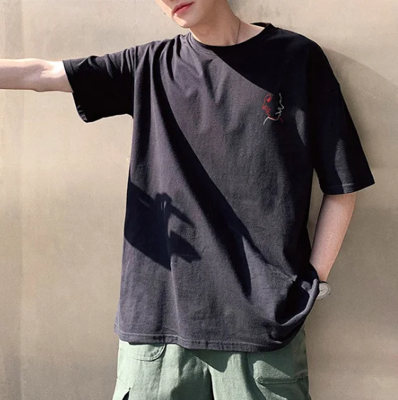Wholesale mens black cotton washed custom letter printing t shirt oversized street wear style graphic t shirt