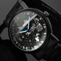 

New Black Men's Skeleton WristWatch Stainless steel t-winner Antique Steampunk Casual Automatic Skeleton Mechanical Watches Male