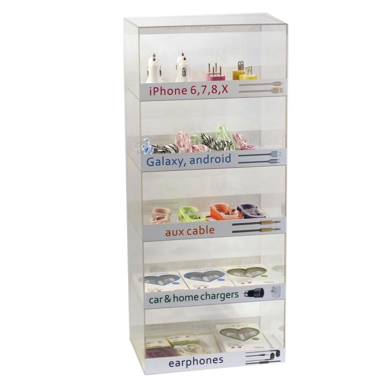 5 Tier Clear Acrylic Cell Phone Charger Display Rack Usb Plug Stand