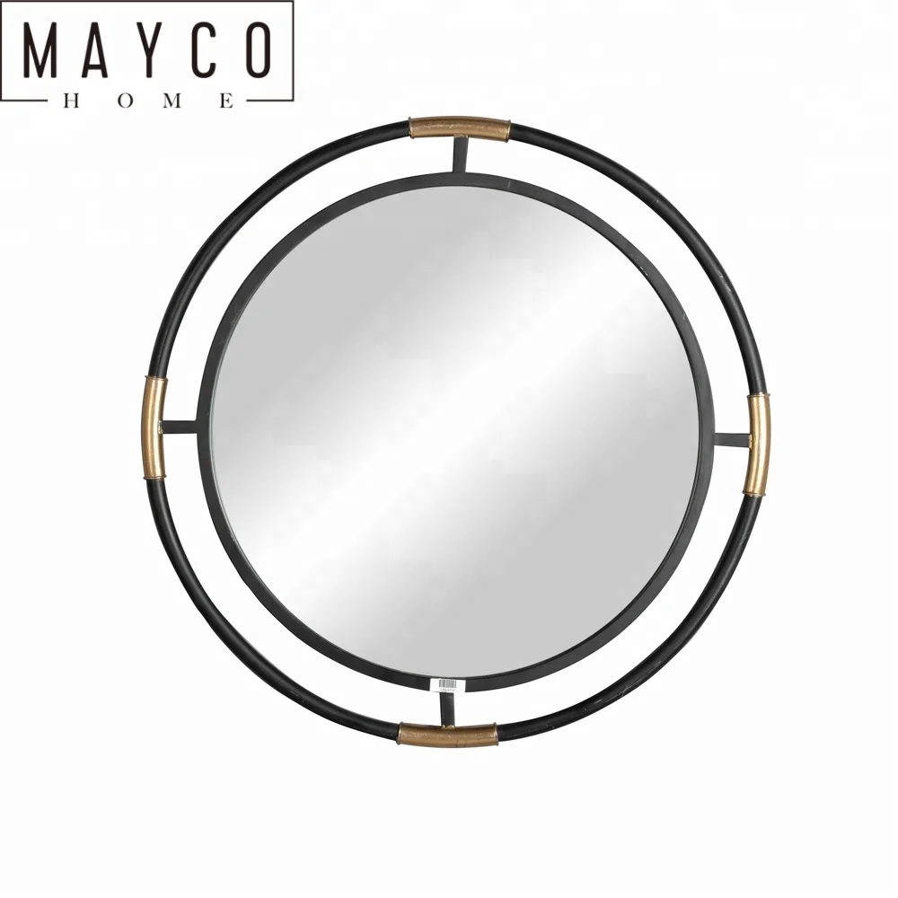 

Mayco Design Decoration Metal Round Frame Wall Mirror, Black&gold