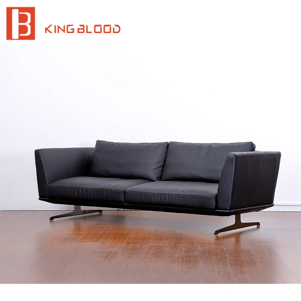 Gaya Amerika Hitam Italia Nappa Kulit Asli Sofa Set Desain Ruang