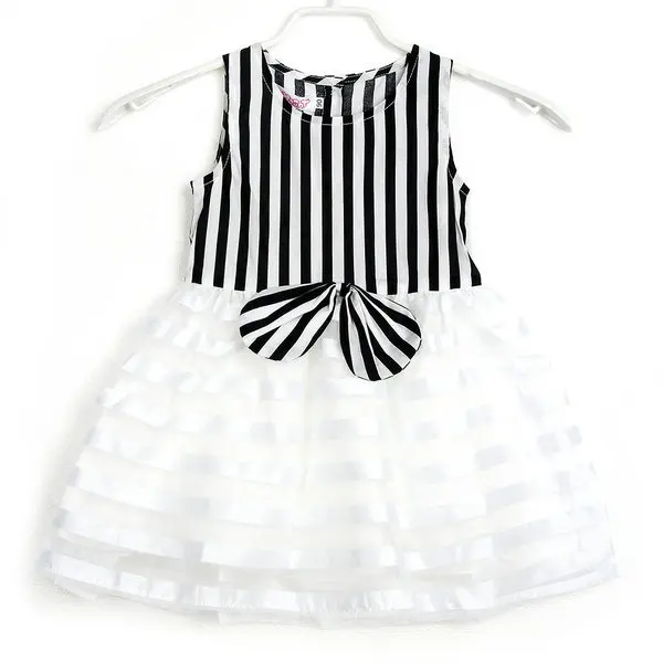 2016 Cute Kids Striped Tutu Bowknot Sleeveless font b Dress b font Baby Girls font b