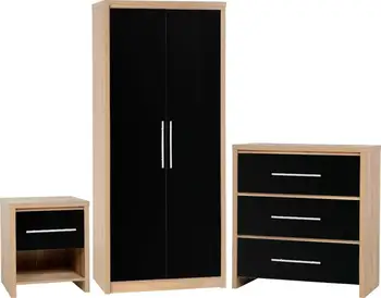 Bedroom Wardrobe In Light Oak Veneer And Black High Gloss Bedroom Wardrobe In Light Oak Veneer