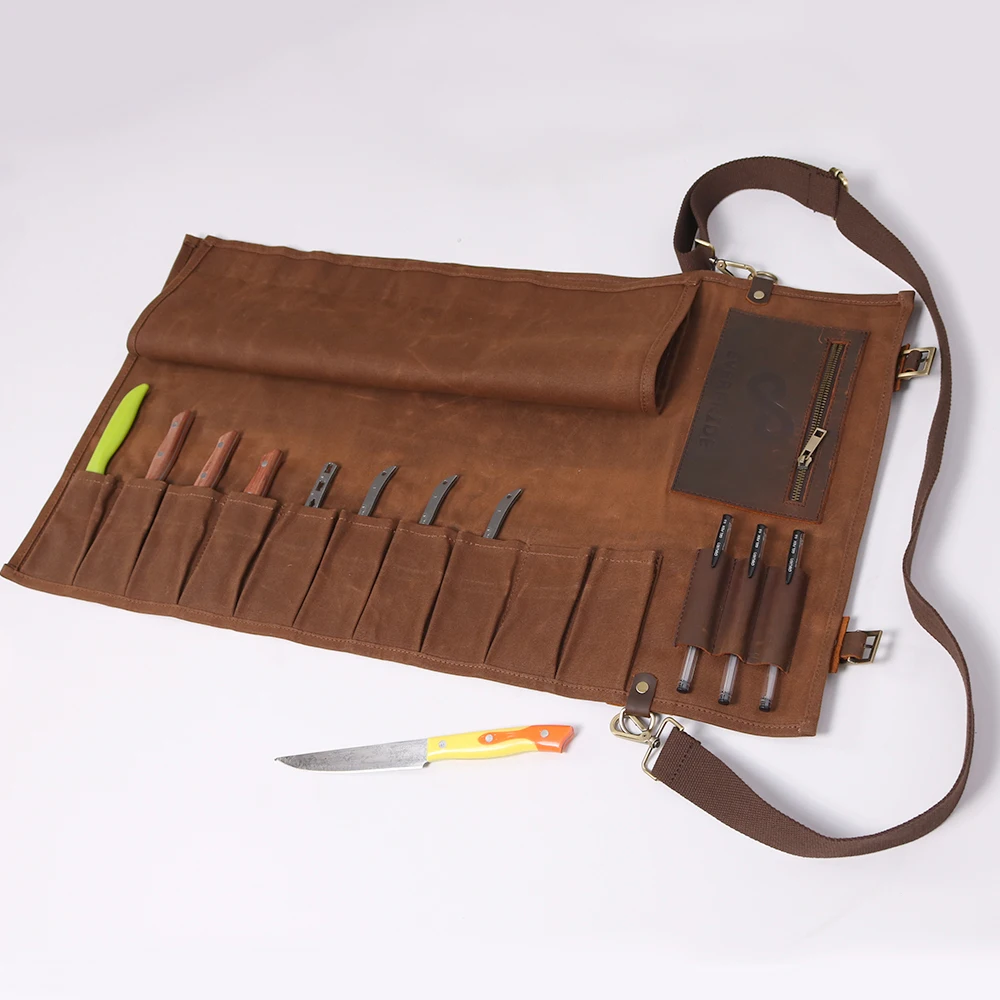 Vintage Waxed Canvas Leather Chef Knife Roll Bag Product On Alibaba