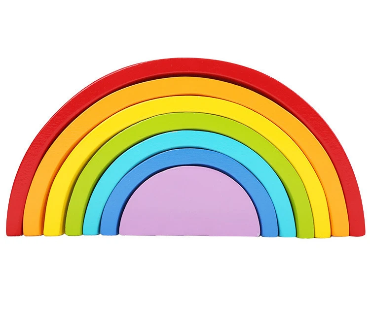 7 Color Wooden Stacking Rainbow Shape Brick Kids Childrens US US！ 