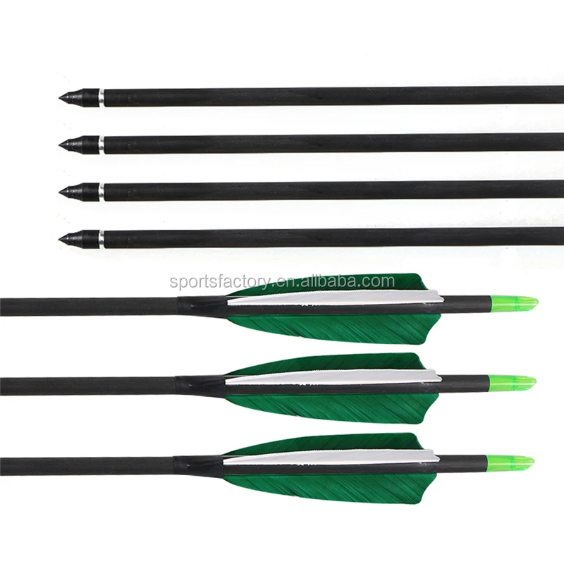 

Pure carbon shaft arrow with real feather ID6.2mm carbon arrows for recurve bow hunting