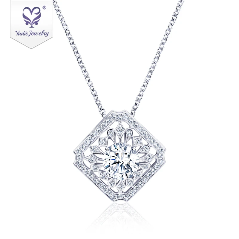 

Yadis fashion chain charm 10K white gold square shape round moissanite diamond stone necklace pendant