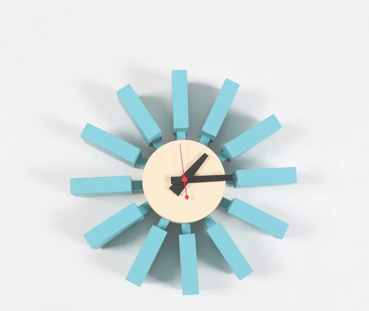 

Mid century modern wall clock Aluminum Quartz Holder Blue Block Clock