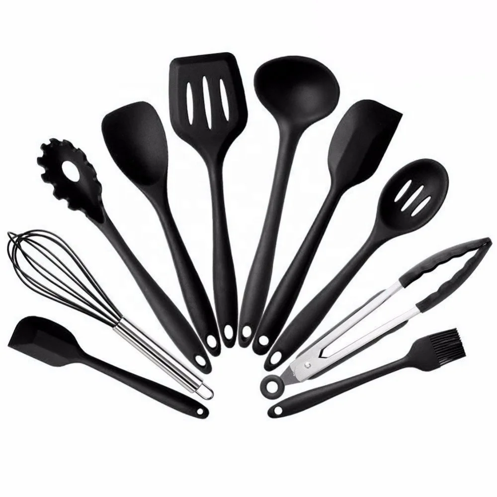 

Amazon Hot Sale 10Pcs/set Silicone Heat Resistant Kitchen Cooking Utensils Non-Stick Baking Tool tongs ladle gadget