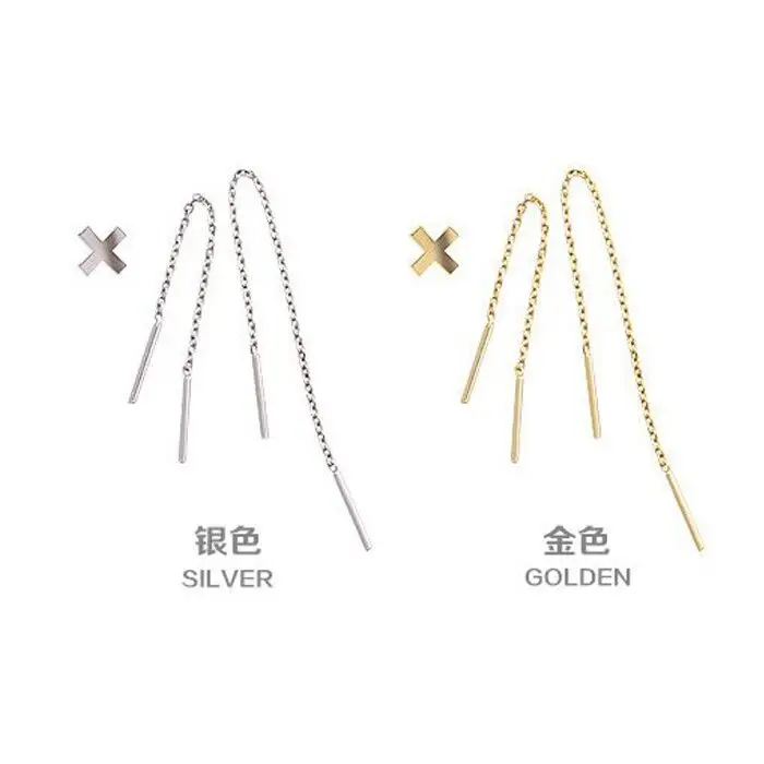 Solid 925 sterling silver light weight earrings simple design long chain earring line for girls