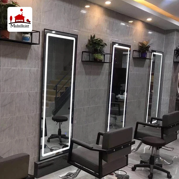 
rectangle 4 sided led salon mirror station led beauty hair salon wall mounted mirrors for sale 