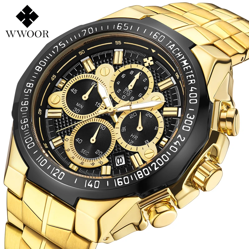 

WWOOR Brand Sub-Dial Multi-functional Sports watch In Wrist Watch Guangzhou City Watch Factory., Gold gold-black;white;black;blue white;silver black