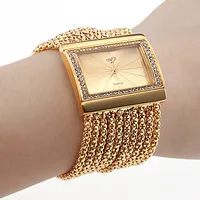 

luxury IPG gold chain women bracelet watch square diamond ladies stainless steel wristwatches relojes mujer