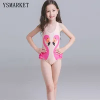 

Baby Girls Animal Swimwear Girl Black Swan Pink Flamingo Parrot Printed One Piece Swimsuit + Hat For Kids Swimming Clothes