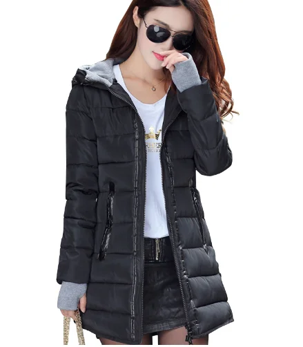 

2018 Women Winter Hooded Warm Coat Slim Plus Size Color Cotton Padded Basic Jacket Female Medium-Long Coat, N/a