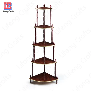 2018 Hot Sale Gold Edge Design Decorative Rack 5 Tier Wood Corner