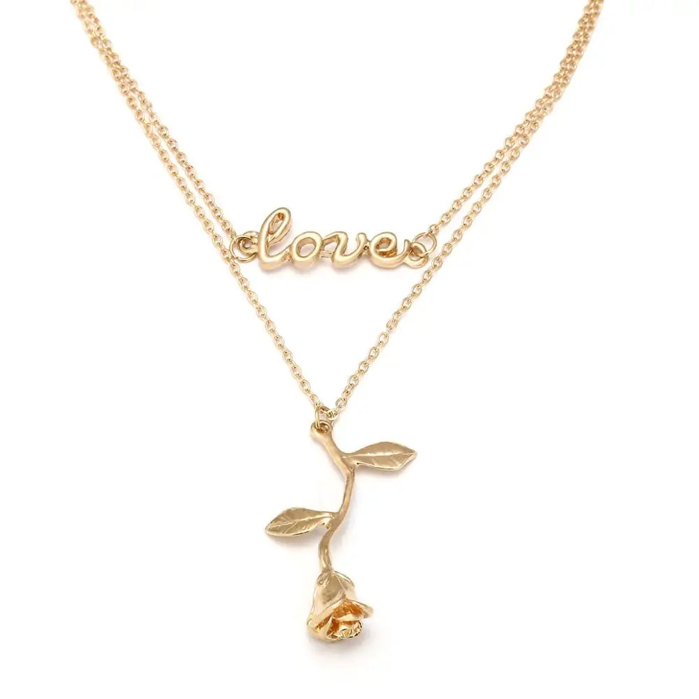 

Fashion High Quality Lover Gift Plating Gold Rose Pendant Women Necklace