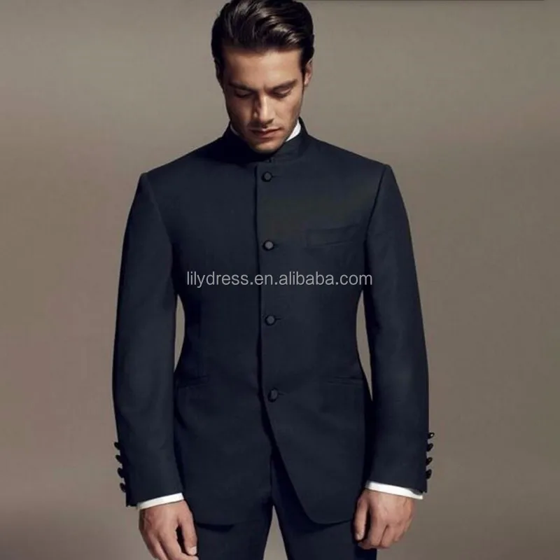 

Latest Designs Style Groom suits Standing Collar Tuxedos black Mandarin collar Men Wedding suits Dinner Suits jacket+pants, Per the request