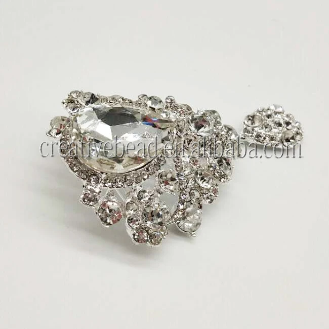 

High Quality Of Silver Plated & Clear Rhinestone Brooch With Pendants For Garment Decorations