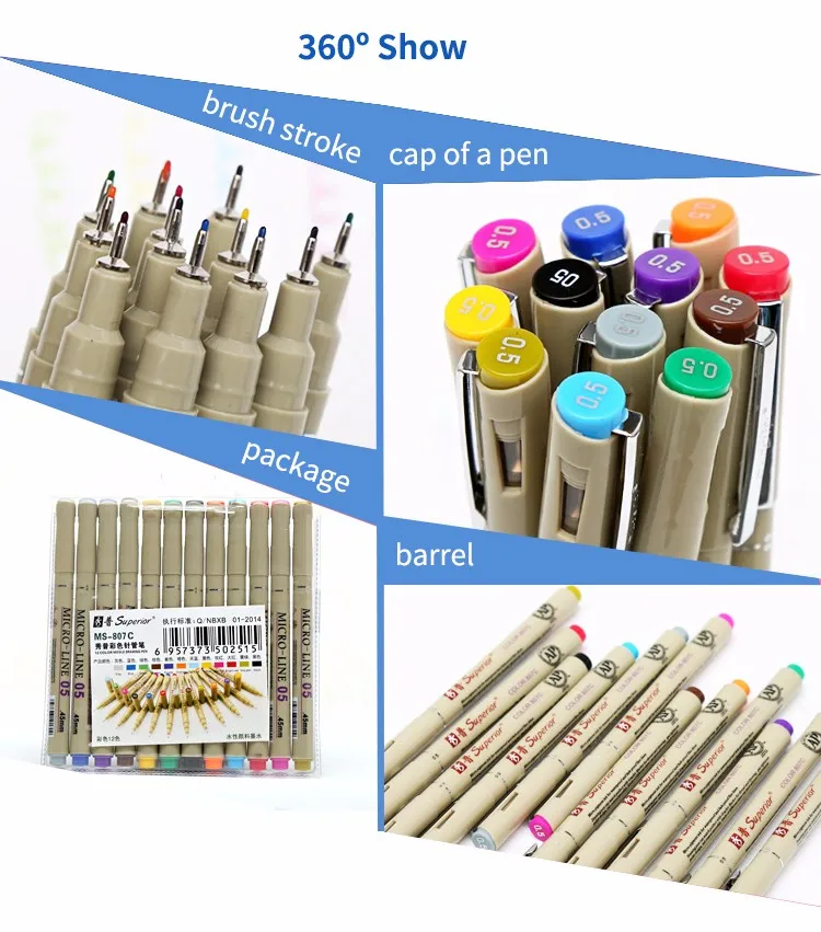 Superior 12 Colors Needle Drawing Pen 0.45mm Fineliner Animation Design