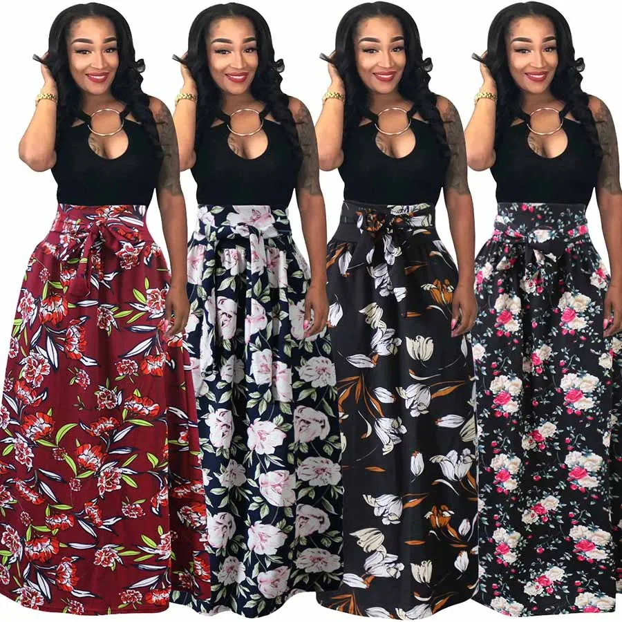 

Wholesale Floral Skirt Women Maxi Long Skirt, Pink-white;black-rose red;black;red