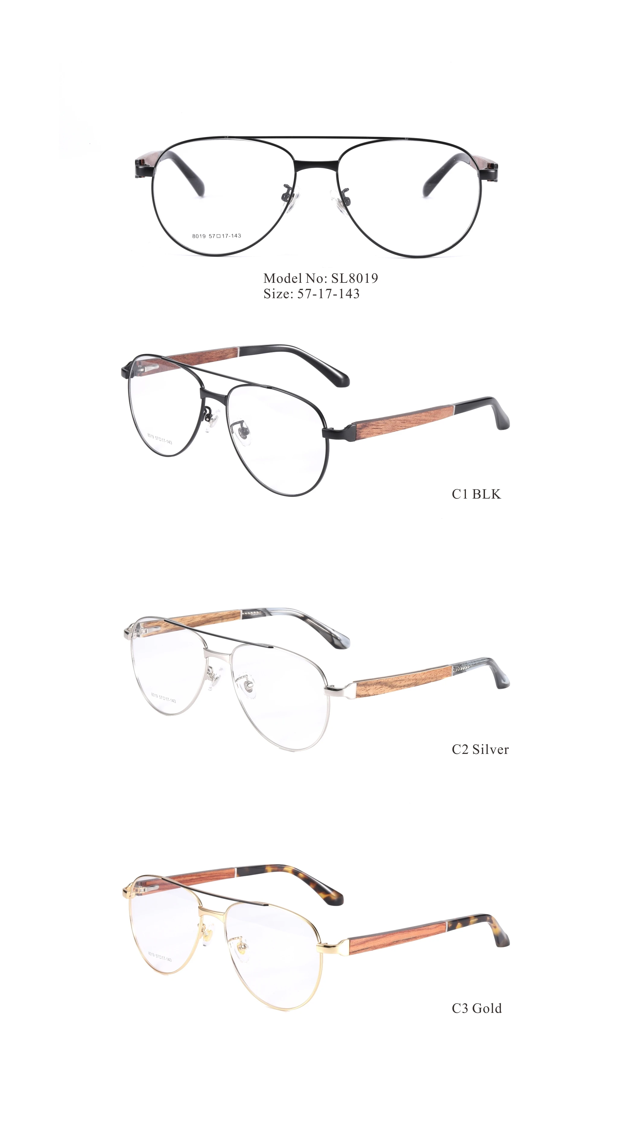 High Quality Optical Spectacle Frames Eyeglasses Designer Wood Temple