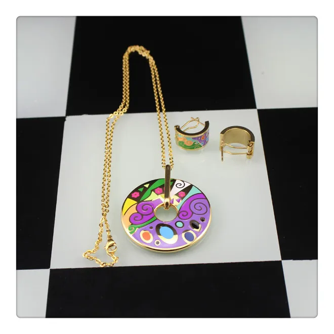 

Custom gold Luxury Jewelry Set with earring chain and pendent manufacturing Enamel stainless steel jewellery DES029, Silver /gold