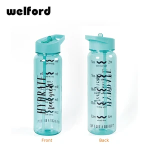 Image of High Quality 25oz Plastic Time Markings Bpa Free Water Bottle With Straw