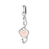 BAMOER 100% 925 Sterling Silver Pink Heart Pendant Music Note Charms fit Bracelets Women Fashion DIY Jewelry