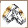 Forever love deep engraved mix gold plated fashion stainless steel fancy couple rings with crystal