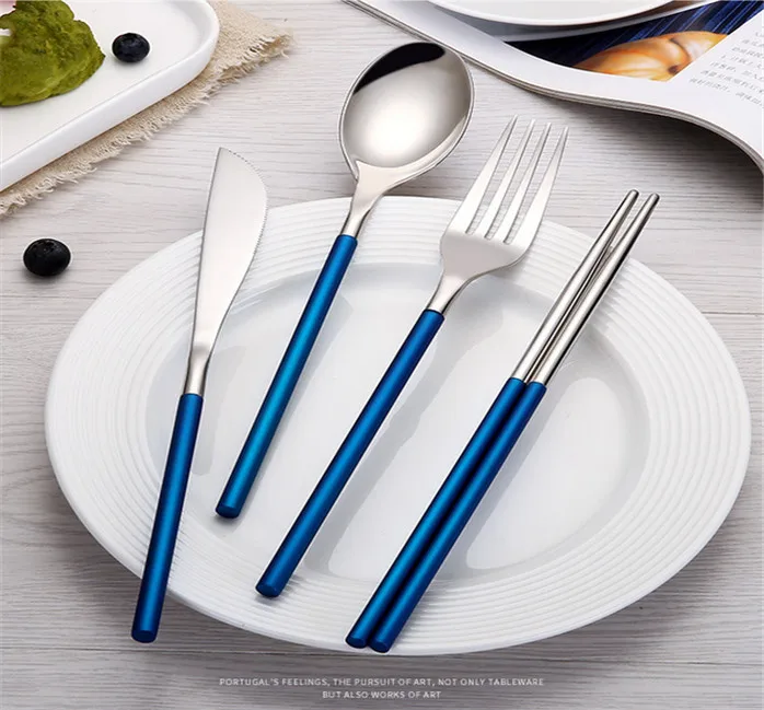 Unique Design Blue Handle Silver Stainless Steel Flatware Cutlery Set