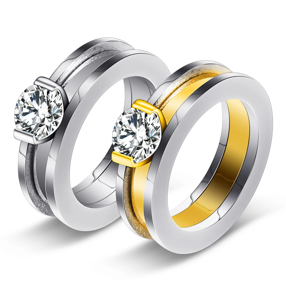 

Gold Color Stainless Steel Bow Wedding Rings Made With Austrian Crystal Cubic Zirconia Women Engagement