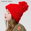 Fashion Design Custom Logo Beanie Knitted Hat Women Winter Knitted Hat With Pom Pom