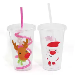 Image of Wholesale 16oz hard plastic cup with lid and straw , tumbler cup with spiral straw