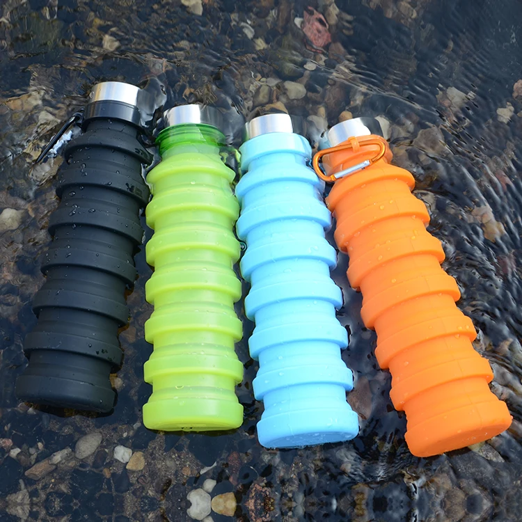 

FDA LFGB Approved Silicone Water Bottle Factory Supply Nice-Looking Collapsible Sports Water Bottle, Black;green;blue;orange;red;pink