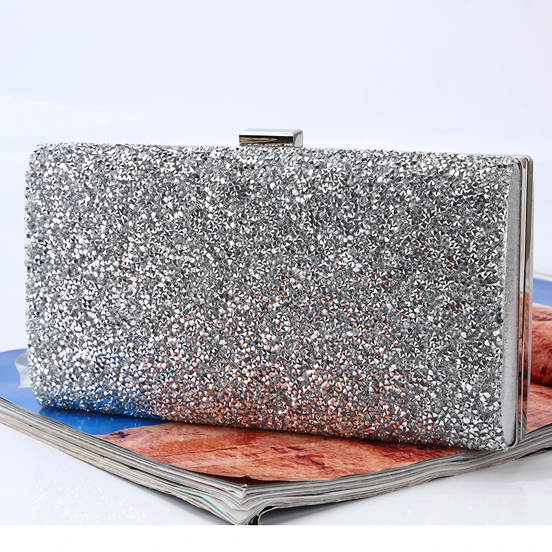 

Factory direct wholesale classic crystal evening bag PU fabric clutch bag women large space spot supply for party prom banquet, Gold,silver,black/customized colors