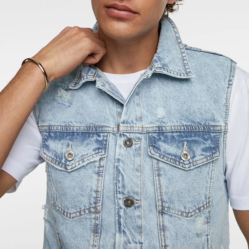 Wholesale New Style Mens Sleeveless Tank Top Jeans Vest Washed Stressed Denim Waistcoat For Men