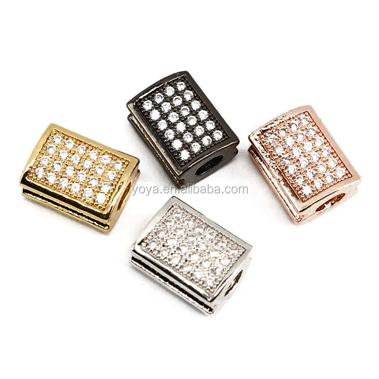 

CZ7328 Wholesale CZ Micro Pave Rectangle Bead Flat Rectangle Spacer Beads,Clear CZ Spacer Charms For Bracelet DIY Findings, Gold,rose gold,black,and sliver