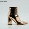 BBLA601 2018 Fashion block heel gold pu women rain boots