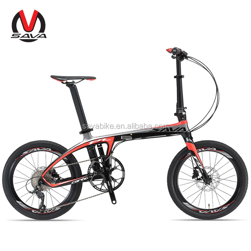 

SAVA Carbon Fiber folding bike 20 inch Ultralight 9 Speed 3000 Derailleur Mini Compact City Tour Bike High Quality, Silver-grey,black red
