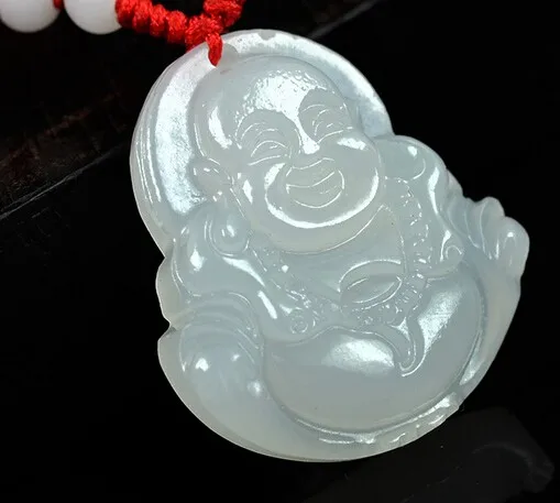 

Unique Natural chalcedony agate Chinese Jade Icy Pendant Maitreya Buddha, As picture show
