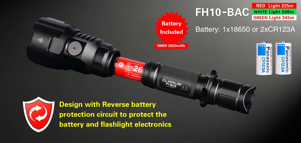 Klarus Fh10bac Led Flashlight Xpl Hi V3 Led Red Green White Flash Light With 18650 Battery And