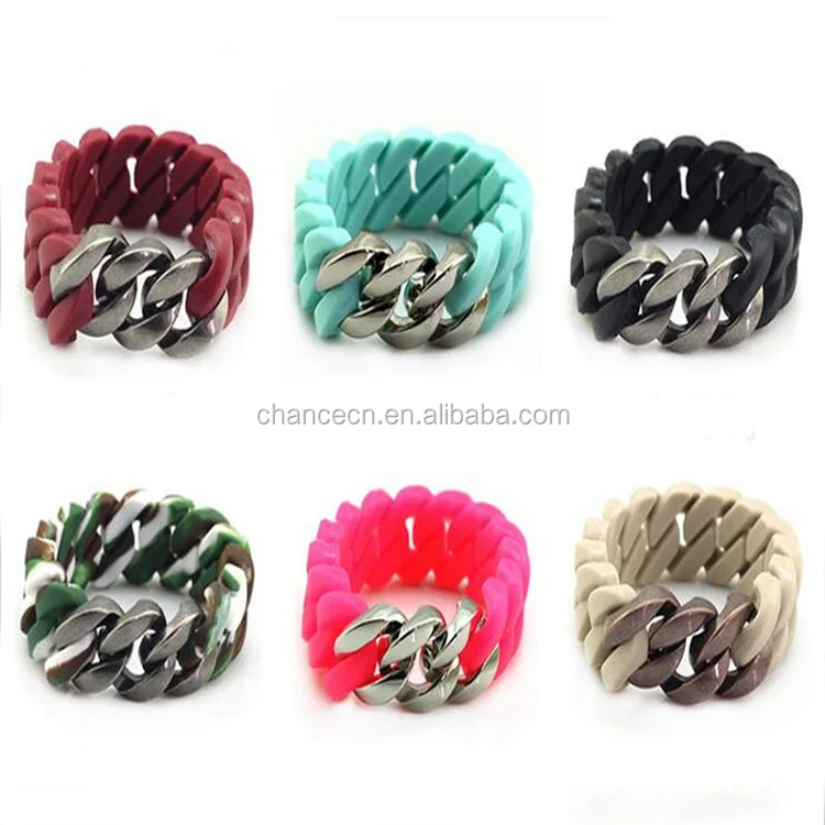 Custom Mens Elastic Silicon Stainless Steel Link Chain Bracelet Buy