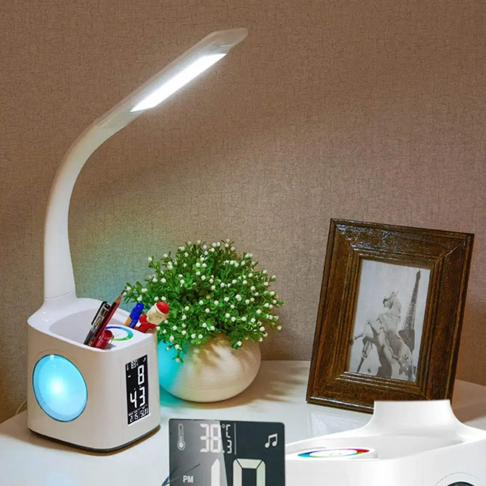 2020 LED Charging Table Lamp with Clock, Pen Holder, Thermometer, Calendar