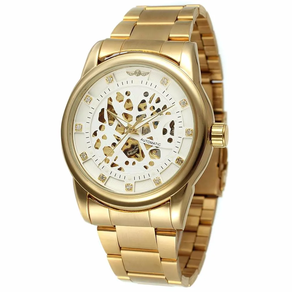 

WINNER 263 Luxury Big Dial Winner Waterproof Custom Gold Black Brand Automatic Skeleton Bracelet Men Watches