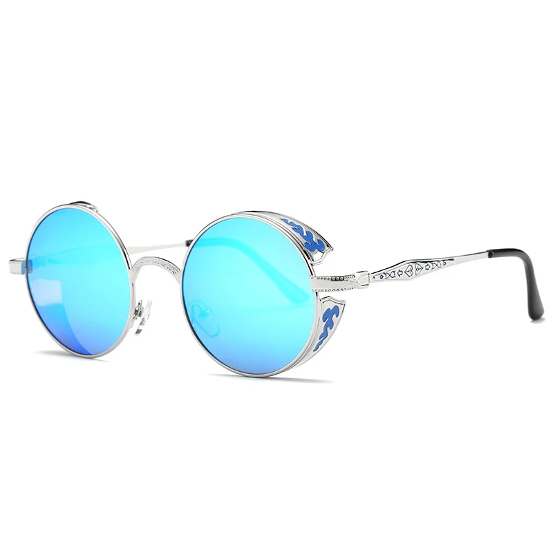 

60626 Superhot Eyewear Retro Vintage Round Metal Mirrored Polarized Steampunk Sunglasses