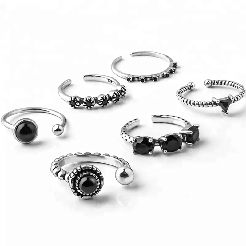 

Open 925 Sterling Silver Black Stone Rings For Women Men