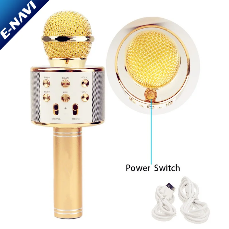 2018 New Handheld Golden FM USB TF Magic Sound Karoke WS858 Microphone for Children